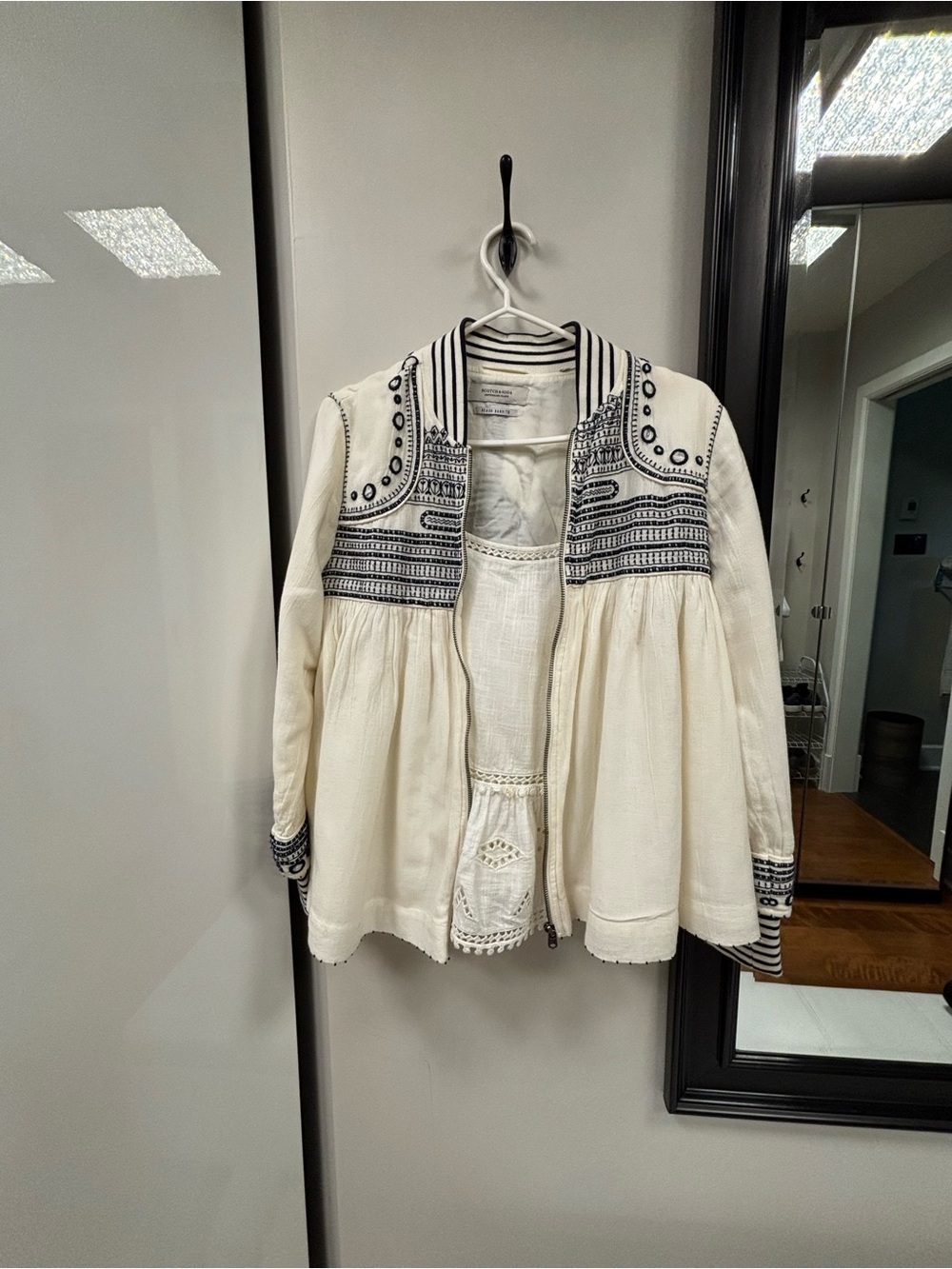 Scotch & Soda Cream Jacket with Black Embroidered Trim